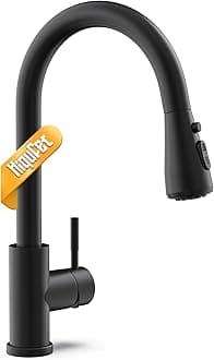 Black Kitchen Faucet with Pull Down Sprayer, Kitchen Sink Faucet with Pull Out Sprayer Fingerprint Resistant Single Hole Single Handle Stainless Steel Rv Kitchen Faucets Matte Black