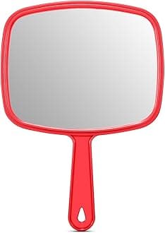 PROTECLE Large Hand Mirror, Salon Barber Hairdressing Handheld Mirror with Handle (Square Red 10.3"x7.4")