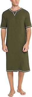 SWOMOG Men's Nightshirt Short Sleeve Nightgown Soft Loose Sleepwear Lightweight Nightwear Comfy Henley Sleep Shirt S-XXL