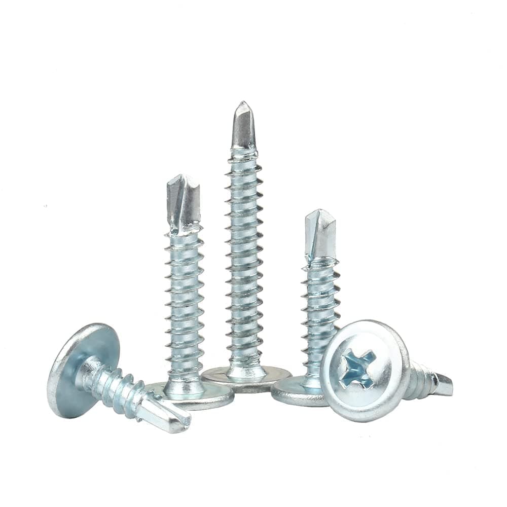 100pcs 4.2 * 16mm Self Tapping Screw Wafer Head Drill Tail Self Drilling Screws Wood Screws for 16mm Blue White Zinc