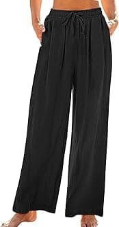 Casual Loose Fit Cotton Linen Pants for Women Wide Leg Lounge Trousers with Pockets Baggy Boho Palazzo Pant