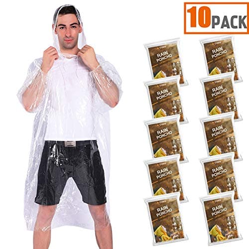 COOY Rain Ponchos,with Drawstring Hood （10 Pack） Emergency Disposable Rain Ponchos Family Pack for Adults,Fit Men and Women, Perfect for Disneyland,Clear