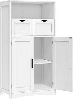 Bathroom Cabinet with Doors and Drawers, Freestanding Bathroom Storage Cabinet, Adjustable Shelves, for Living Room, Kitchen, Home Office, White