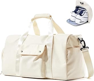 wassdinsTravel Duffle Bag, Gym Bag with Shoe Compartment, Carry on Bags for Women Weekender Overnight Bag, Underseat Personal Item Bolso de Viaje - Beige