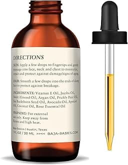 Baja Basics Rose Oil for Face, Rose Essential Oil, Face Serum for Skin, Hair and Nails, Unrefined Moisturizer, Hydrating Skincare Product 1 oz