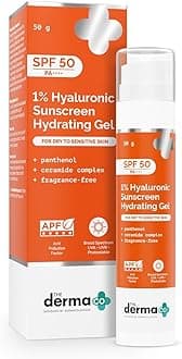 The Derma Co 1% Hyaluronic Sunscreen Hydrating Gel SPF 50 PA++++ | Panthenol & Ceramide Complex for Dry & Sensitive Skin, Lightweight, No White Cast, UVA/UVB Broad Spectrum, Blue Light Protection, 50g