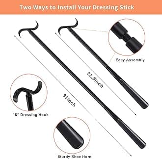 Kekoy 5 in 1 Hip Knee Back Replacement Recovery Kit with 32" Foldable Reacher Grabber, Sock Aid, 35" Long Shoe Horn & Dressing Stick, Storage Bag, Portable Mobility Tools