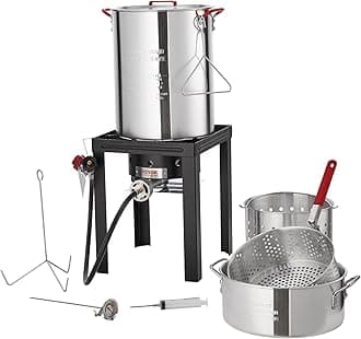 VEVOR Turkey Deep Fryer, 30-qt Turkey & 10-qt Outdoor Aluminum Seafood Boiling Kit, Fish Steamer Cooker Set, 54,000 BTU Burner Propane Gas Boiler, Gifts for Thanksgiving Day