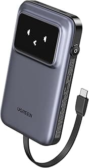 UGREEN Uno 10000mAh 30W Power Bank Fast Charging with Built-in USB C Cable 3-Way Output Portable Charger Mobile Phone Battery Pack Compatible with iPhone Air/17/16, Galaxy S25, iPad Pro, AirPods