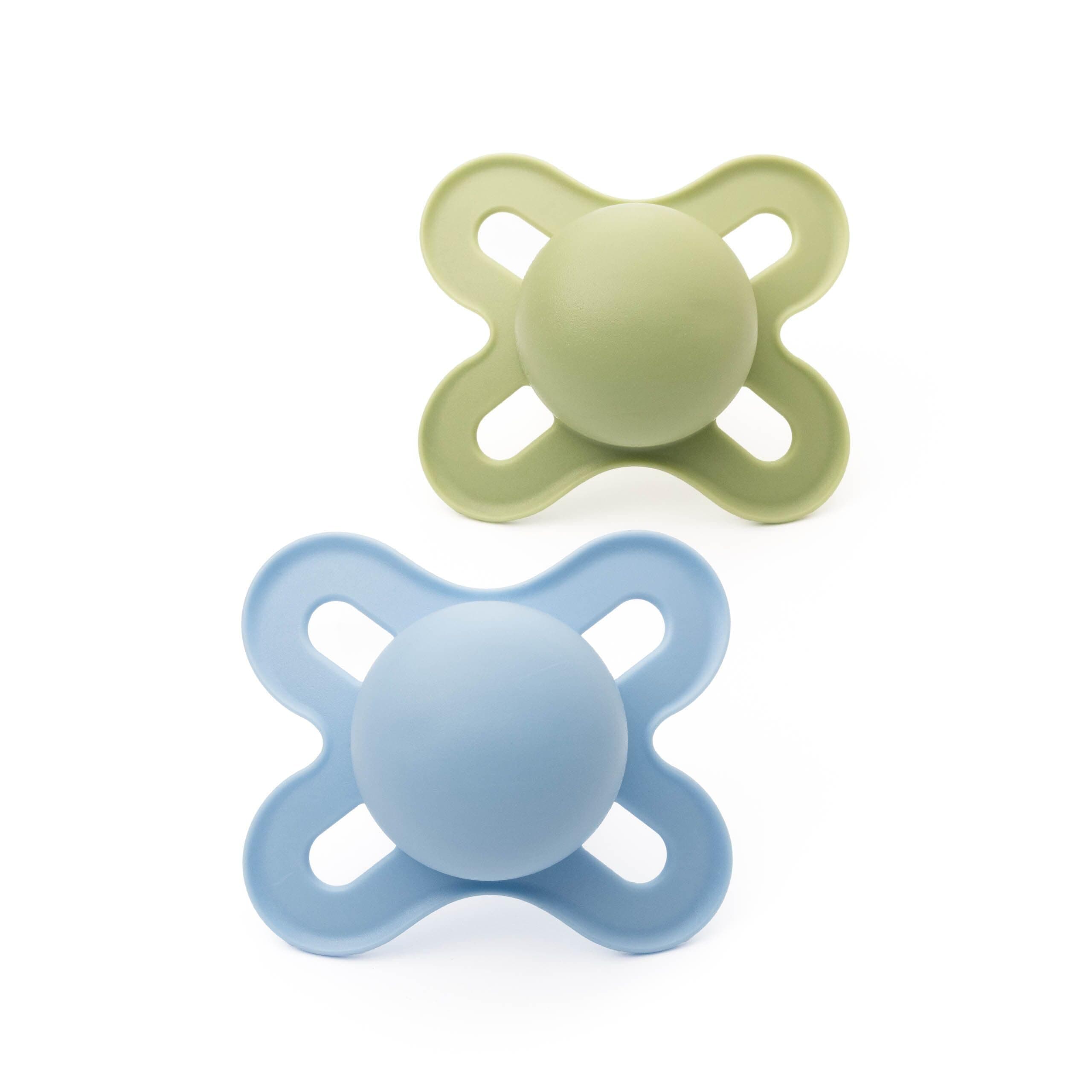 MAM Original Start Soothers | 0-2 Months | 2 Pack | Newborn Dummies | Comes in Dummy Steriliser Case | Sustainable Materials | Baby Accessories for Newborn | Blue/Green (Various Designs)
