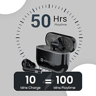 Portronics Harmonics Twins S6 TWS Earbuds with 50Hrs Playtime, Low Latency, Auto ENC, Quad Mics, 10mm Drivers, IPX4 Water Resistant, ASAP Charge, BT5.3, Touch Control, Type C Charging Port(Black)