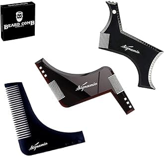 - SIGNAMIO Set of 3 Multi Purpose Beard Shaper tool for Men | Beard Shaping Stencil Comb for men styling shave for neck line guide - Grooming kit - Cherry Black