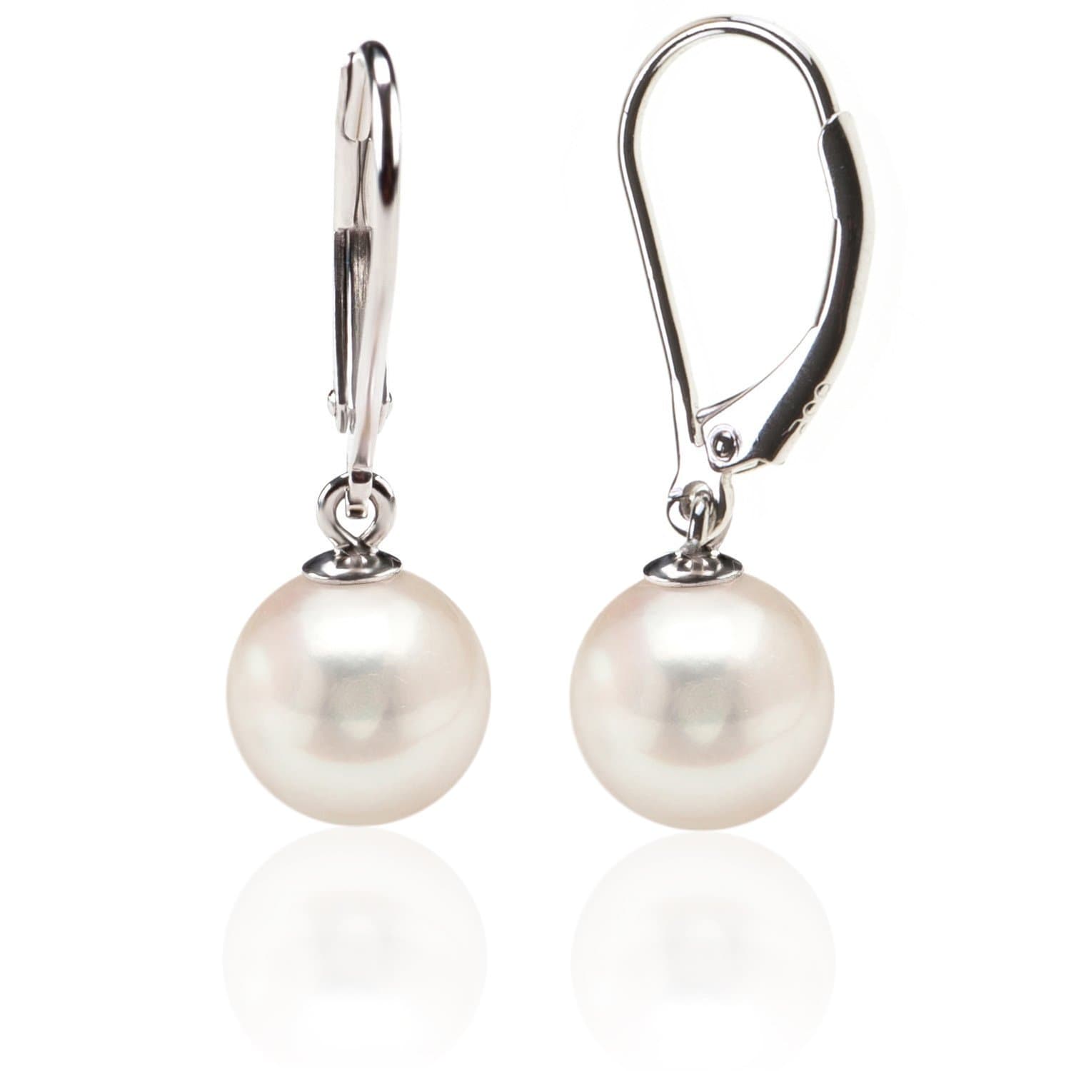 925 Sterling Silver Simulated Shell Pearl Earrings Leverback Dangle Studs