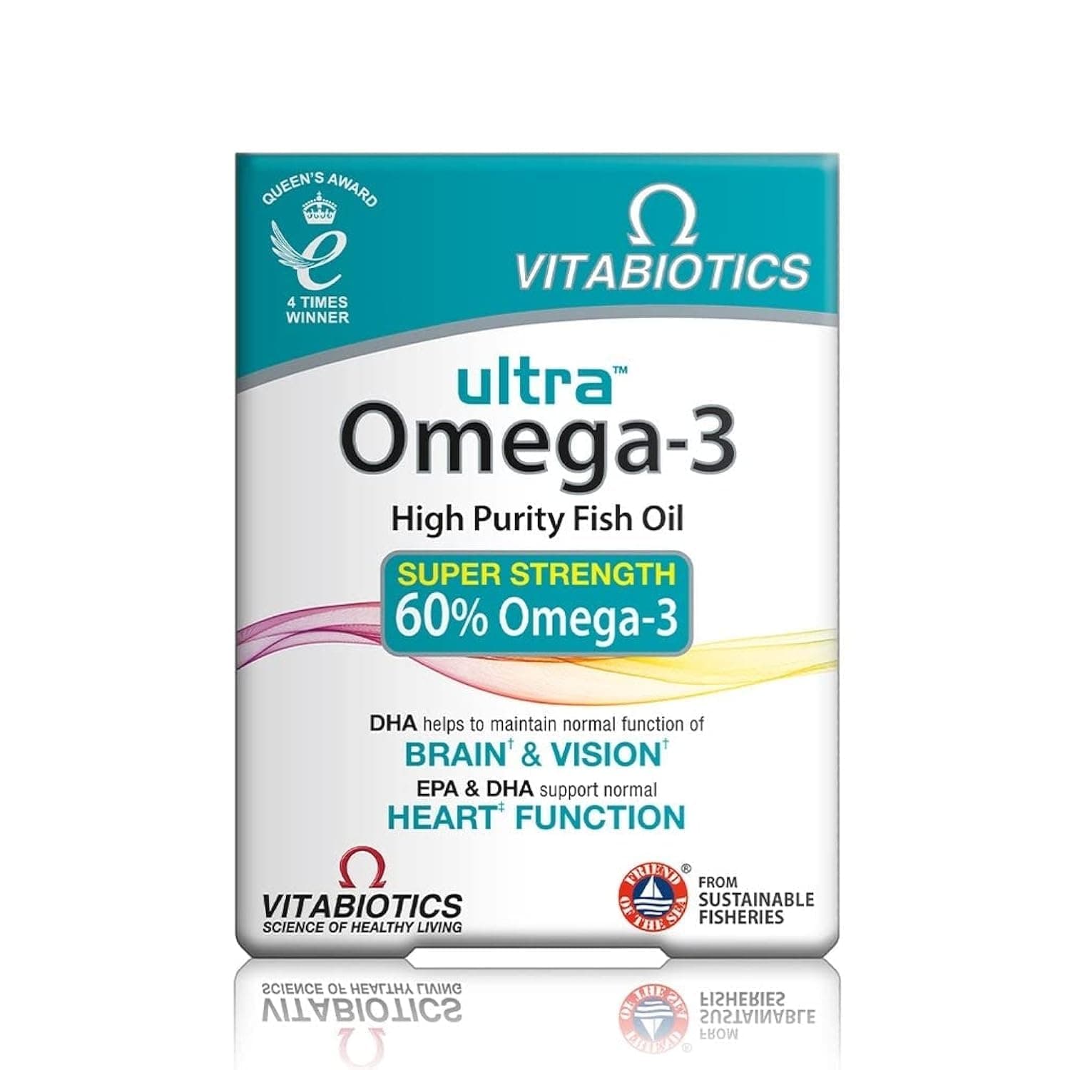 Vitabiotics Ultra Omega-3 Fish Oils Capsules with DHA EPA Nutritional Supplements for Heart Brain and Eye Vision, 60 Count