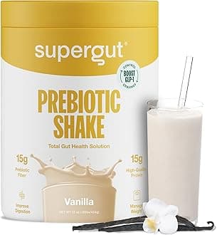 Supergut GLP-1 Boosting Prebiotic Shakes, Vanilla – Gut Healthy Meal Replacement with 15g Fiber, 15g Protein & 5g Net Carbs - Keto Friendly - 8 Servings