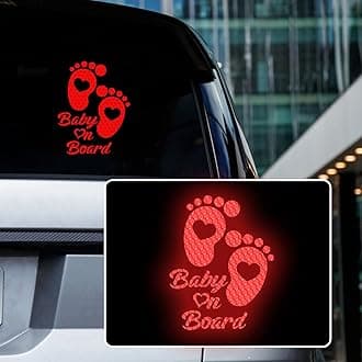 High Intensity Reflective Baby on Board Car Sticker Waterproof Cute Footprint Baby in Car Decal Safety Warning Sign Kids on Board Decal for Car Bumper Window (Red)