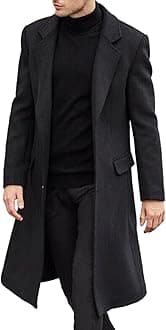 SOMTHRONMen's Casual Trench Coat Slim Fit Notched Collar Long Jacket Overcoat Single Breasted Pea Coat wih Pockets