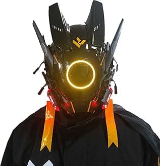 Punk Mask Helmet Cosplay for Men, Futuristic Punk Techwear, Halloween Cosplay with Light