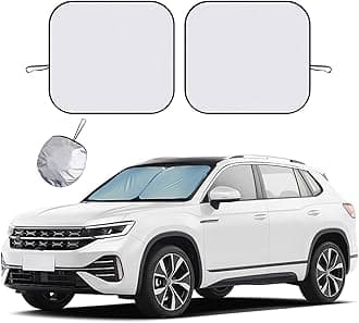 Ziciner 2 PCS Car Windshield Sun Shade, Auto Sun Heat and UV Rays Blocker, 28"×31" Foldable Automotive Front Window Sunshade Protector, Universal Vehicle Interior Accessories (Silver-M)
