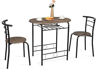 3 Piece Dining Set,Small Kitchen Table Set for 2,Breakfast Table Set for 2,Kitchen Wooden Table and 2 Chairs for Small Space/Dining Room/Apartment,Metal Frame,Wine Rack,Rustic