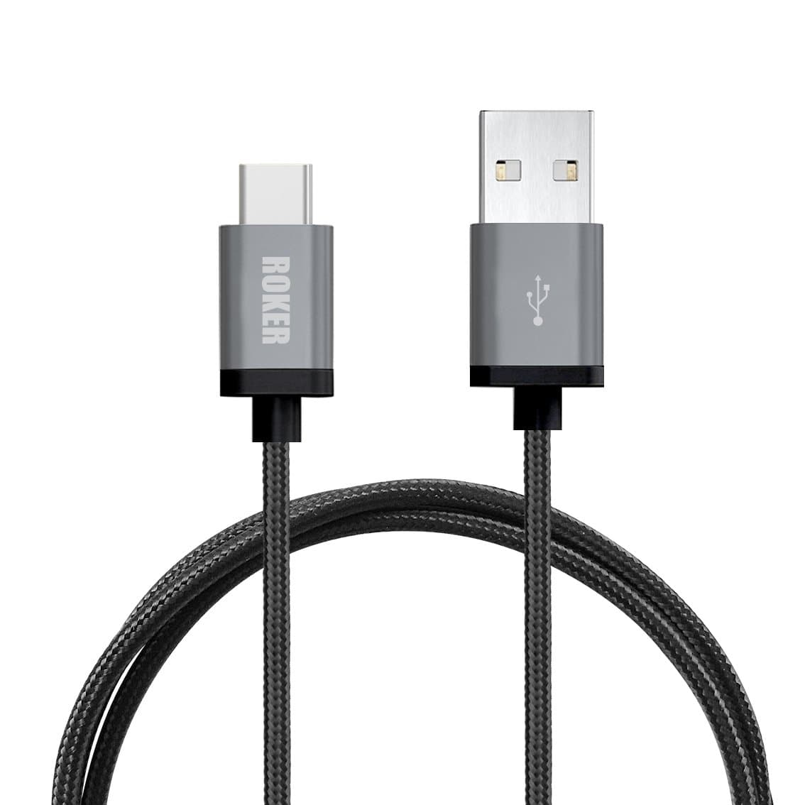 USB Type C Cable,ROKER 6.6 Ft Nylon Braided USB Type C Charger Cord with Reversible Connector for New MacBook 12 inch, ChromeBook Pixel, Nokia N1 Tablet, Asus Zen AiO and Other Type C Devices (Black)