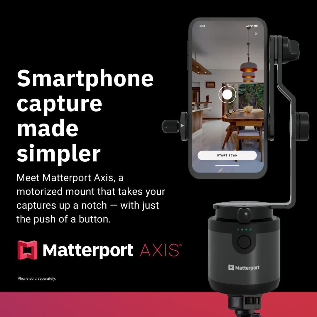 Matterport Axis Gimbal Stabilizer for Smartphone Camera - Motorized Rotating Mount for Professional 3D 360 Photo Scans Includes Portable Tripod, Remote and 12 Month Starter Kit for 3D Model Scans