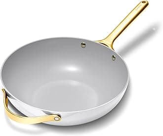 Caraway Non-Stick Stir Fry Pan - 12” Wok-Inspired Pan - Free From Forever Chemicals - High-Sloped Walls - Stainless Steel Handles - White