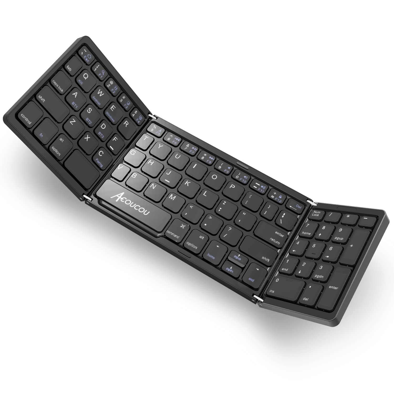 AcoucouFoldable Bluetooth Keyboard with Number Pad, Portable Folding Wireless with Numeric Keypad, Mini Size Travel for Phones/Laptops/Tablets, fit for iOS Windows Android Systems