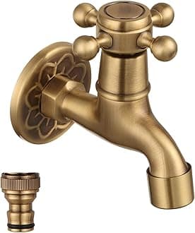 Antique Brass Outdoor Garden Faucet Wall Mount Water Decorative Hose Single Cold Tap NPT 1/2 inch Connection Spigot