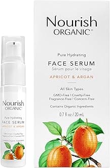Nourish Organic Face Serum, Apricot & Argan – Pure Hydrating Facial Serum with Vitamin C and Vitamin A + Washable Cotton Round