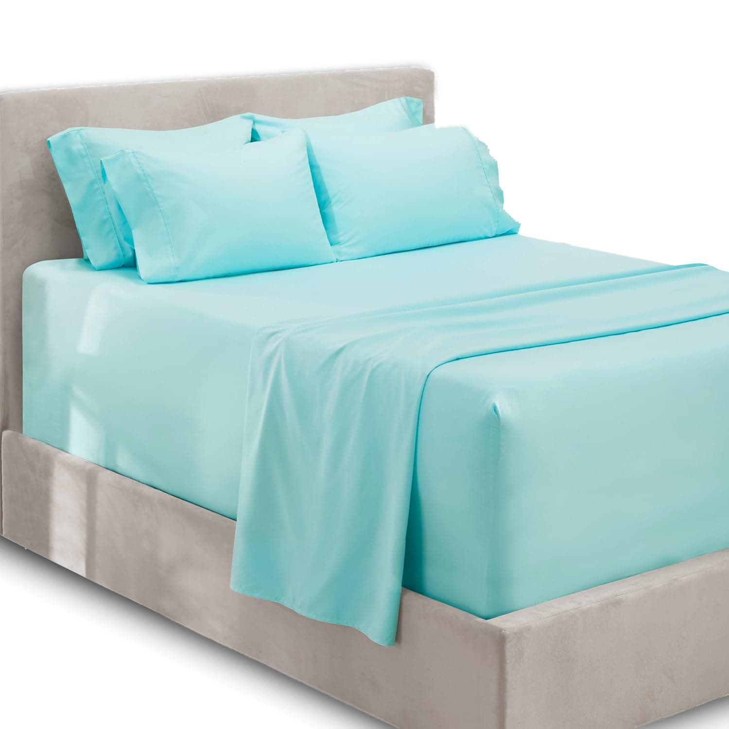 Extra Deep Pocket Queen Sheets Sets - Fits Mattress 18-24 Inches Deep - Extra Deep Pocket Sheets - 6 Piece Queen Size - Aqua Blue