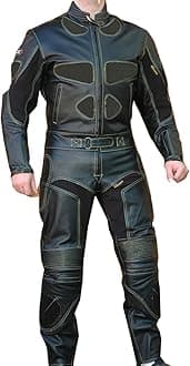 2pc Motorcycle Riding Racing Leather Track Suit w/Padding & Armor New Black