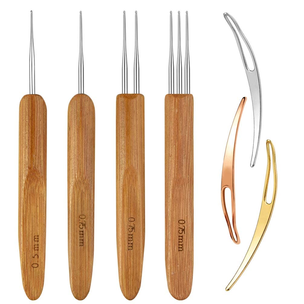 7 Pieces Dreadlock Crochet Hook Include Dreadlocks Crochet Hair Weaving Needle Tool 2 Pieces 1 Hook + 1 Pieces 2 Hooks + 1 Pieces 3 Hooks + 3 Pieces Hair Braid Craft Locking