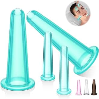 4 Pcs Face Cupping Set, Facial Cupping Set for Face and Eye Massage, Silicone Massage Vacuum Anti Aging Beauty Tool Facial Care(Green)