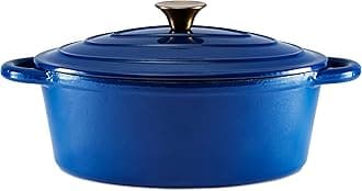Barbary & Oak BO800252BLU Oval Cast Iron Casserole Dish with Durable Enamel Interior, 29cm, Limoges Blue
