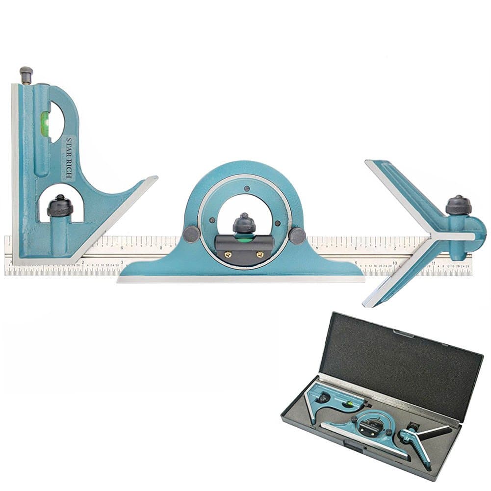 STARRICH Combination Square Set with Square Center and Reversing Protractor and Satin Chrome Blade