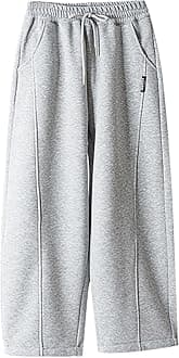 Boys' Open Bottom Fleece-Lined Sweatpants with Pockets High Elastic Waist Baggy Wide Straight Leg Pants 5-15 Years