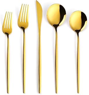 30-Pieces Gold Flatware Set, Gold Silverware Set for 6,Tableware Fine Dining Utensil Set Include Knives Forks and Spoons,Circular Fine Handle Cutlery Decorate Wedding Mirror Polished,Dishwasher
