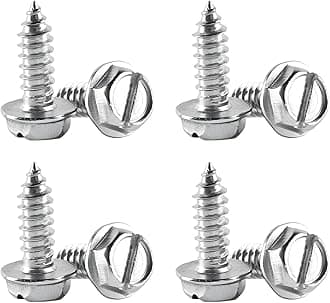 YALOK Anti Theft License Plate Screws Kits 8PCS Rustproof Stainless Steel Car Tag Plate Mounting Hardware, M6 (1/4") Tamper Proof Fastener Nut, Caps Cover for Front Rear Frame Holder (Slotted-Silver)