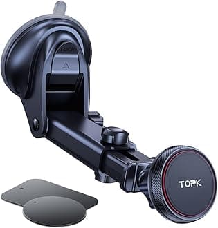 TOPK Car Phone Holder Mount, Magnetic Phone Holder for Car Windshield and Dashboard, Adjustable Long Arm with Strongest Magnet for All Cellphones