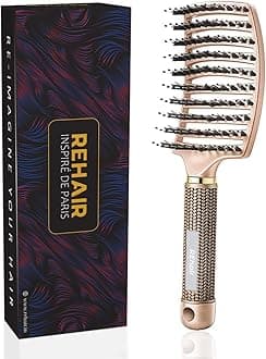 Premium Boar Bristles Detangler - Pain Free Hair Brush - Vented Design for Faster Blow Drying (Gold)