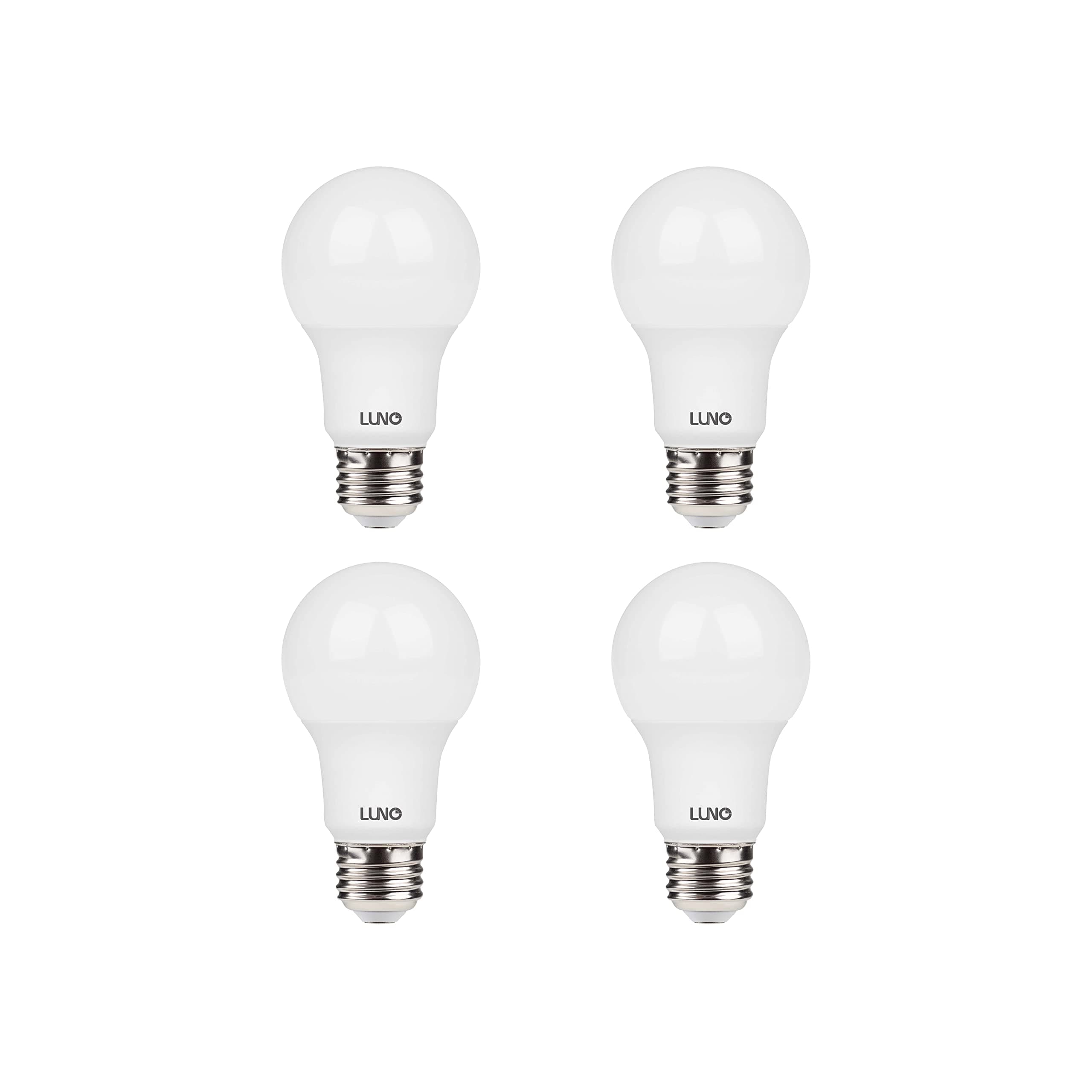 LUNO A19 Dimmable LED Bulb, 9.5W (60W Equivalent), 800 Lumens, 5000K (Daylight), Medium Base (E26),UL & Energy Star (4-Pack)