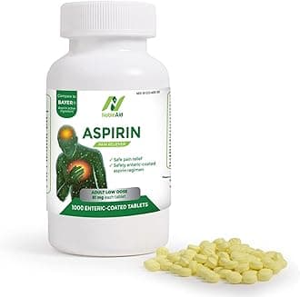Pure Low Dose Baby Aspirin 81mg for Adults, 1,000 Count Enteric Coated Aspirin Tablets for Men and Women, Safe Relief for Symtoms Associated with Headache, Arthritis, Cramps