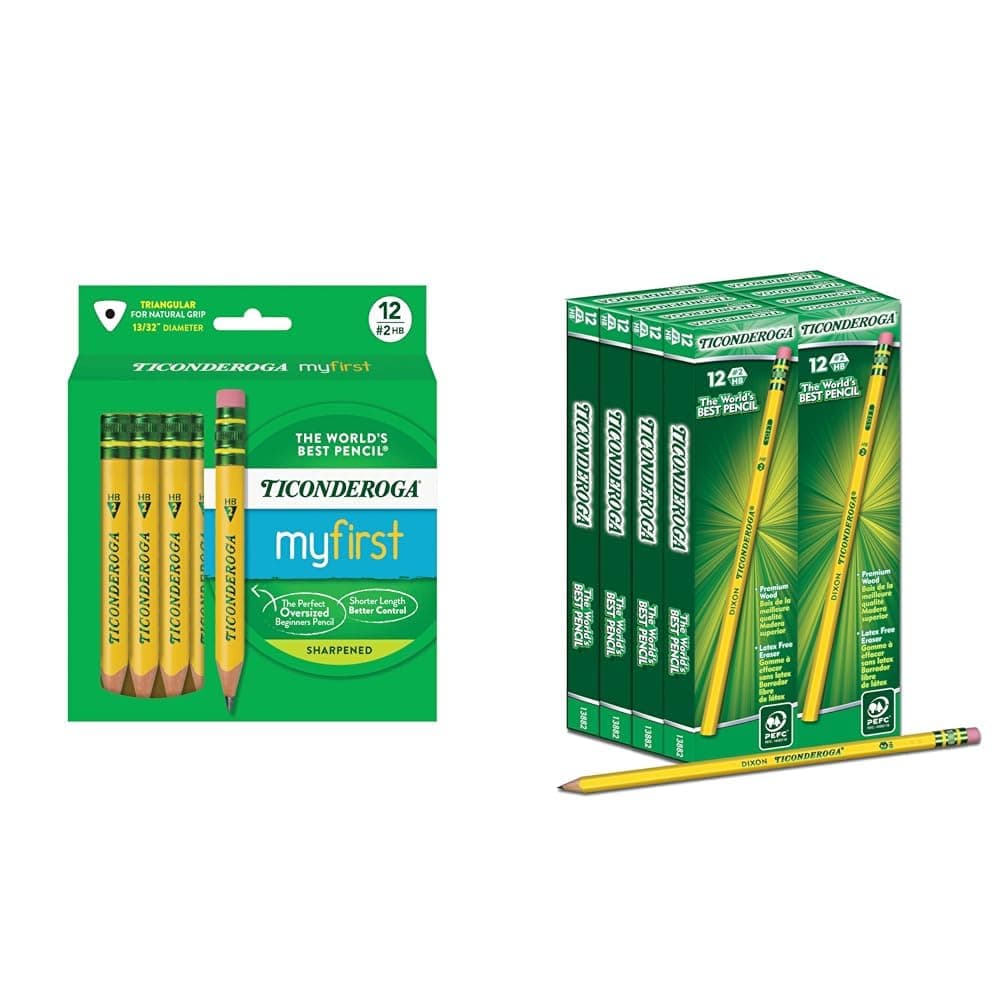 Ticonderoga My First Short Triangular Wood-Cased Pencils, 2 HB Soft, 12 Count Wood-Cased Pencils, #2 HB Soft, Yellow, 96 Count