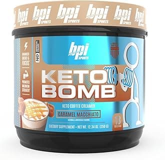 BPI Sports Keto Bomb Coffee Creamer - Supports Energy and Hydration - MCT and Electrolytes - with Calcium - Caramel Macchiato, 18 Servings