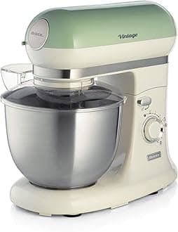 Ariete Vintage Mixer 1588, Food Processor for Dough Maker/Beater Hook, Heart Beater and Wire Whisk Included- 5.5 Lt, 7 Speeds,1200W, Green