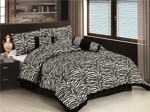Imperial 7pcs Micro Fur Black Zebra Design Comforter Bed-in-a-bag Set Queen Size Bedding
