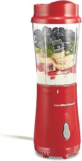 Portable Blender for Shakes and Smoothies, 14 Oz BPA Free Travel Cup & Lid, Durable Stainless Steel Blades, Personal Smoothie Blender, Red (51101RV)