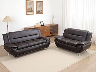 Dekmxas Living Room Furniture Set Breathable Leather Couches for Living Room, Set, Couch and Loveseat for Bedroom, Apartment (b-Leather Brown, Sofa+Loveseat)