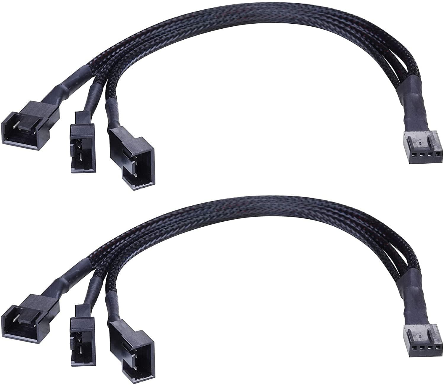 2Pcs PWM Fan Splitter Adapter Cable, Braided Y Splitter for Computer PC 4 Pin Fan Extension Power Cable 1 to 3 Converter -10.5 inch